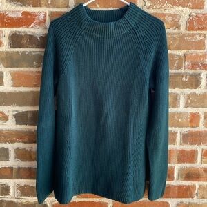 Lands’ End Cotton Knit Mock Neck dark green sweater Size L (14-16)